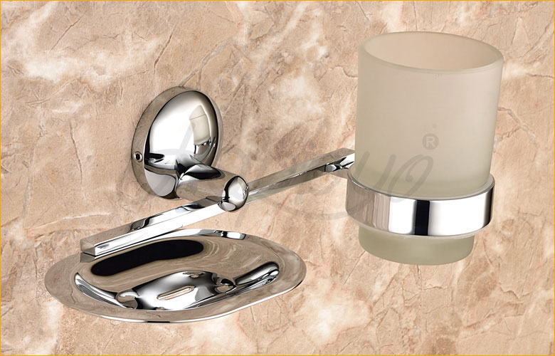 Combo Brass Soap Dish and Glass Tumbler